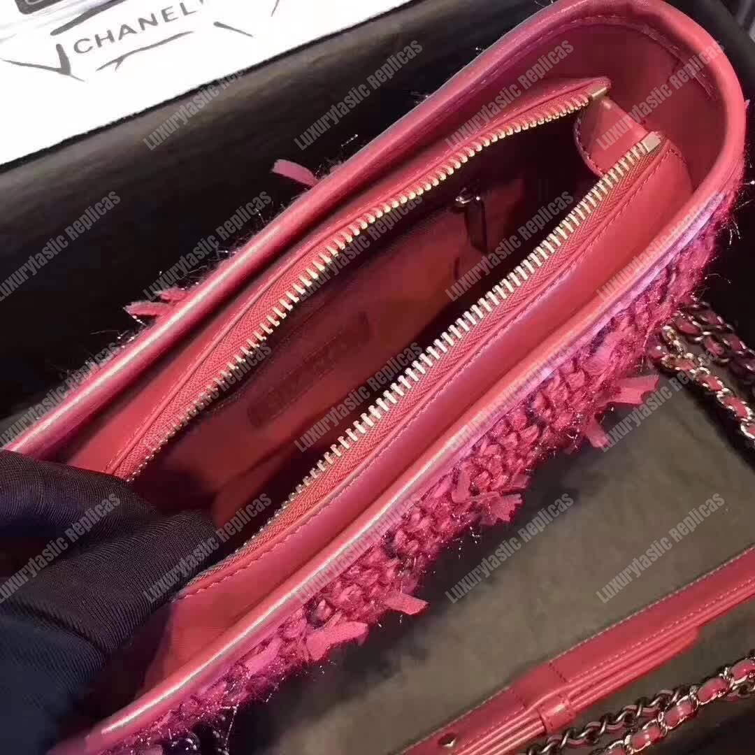 Ch*el small tweed gabrielle hobo bag red