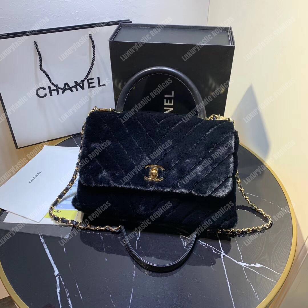Ch*el flap bag with top handle black
