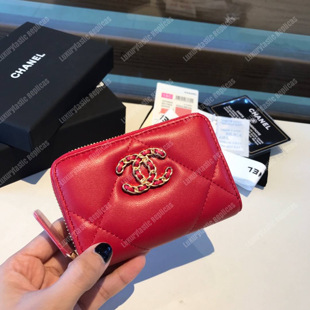 Ch*el 19 zipped coin purse scarlet