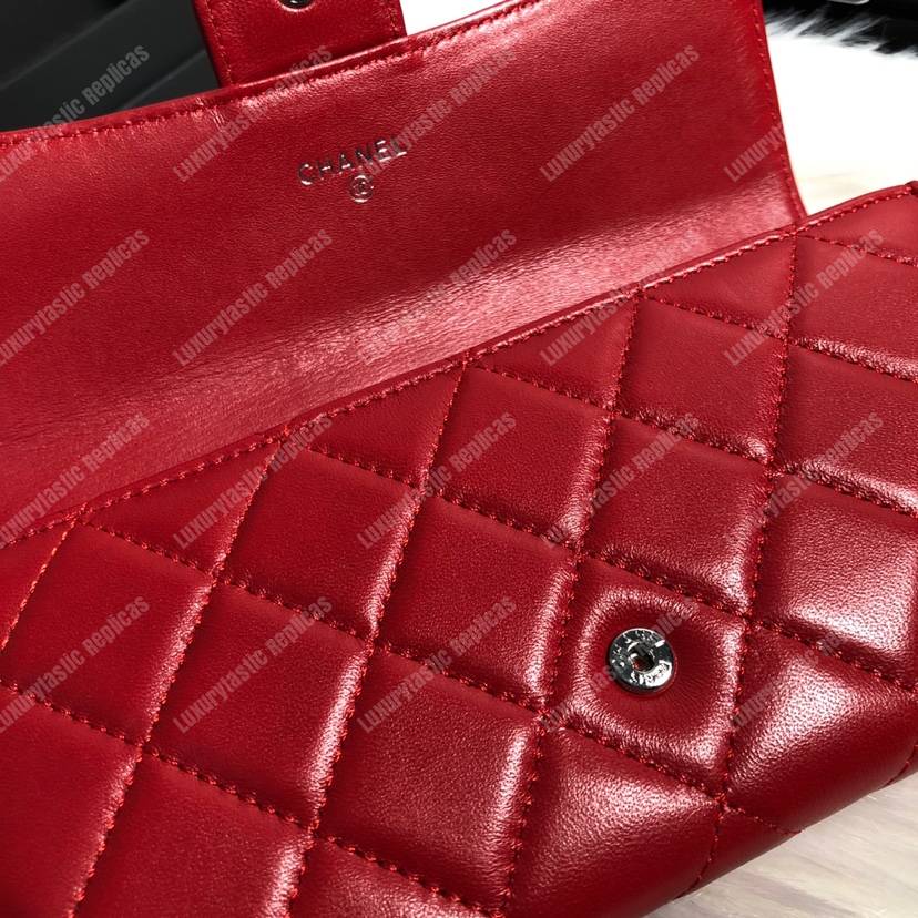 Ch*el classic long flap wallet lambskin leather red