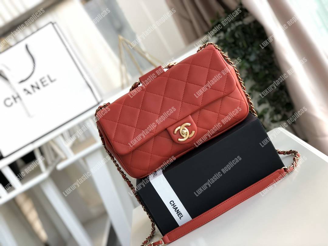 Ch*el lambskin flap bag red