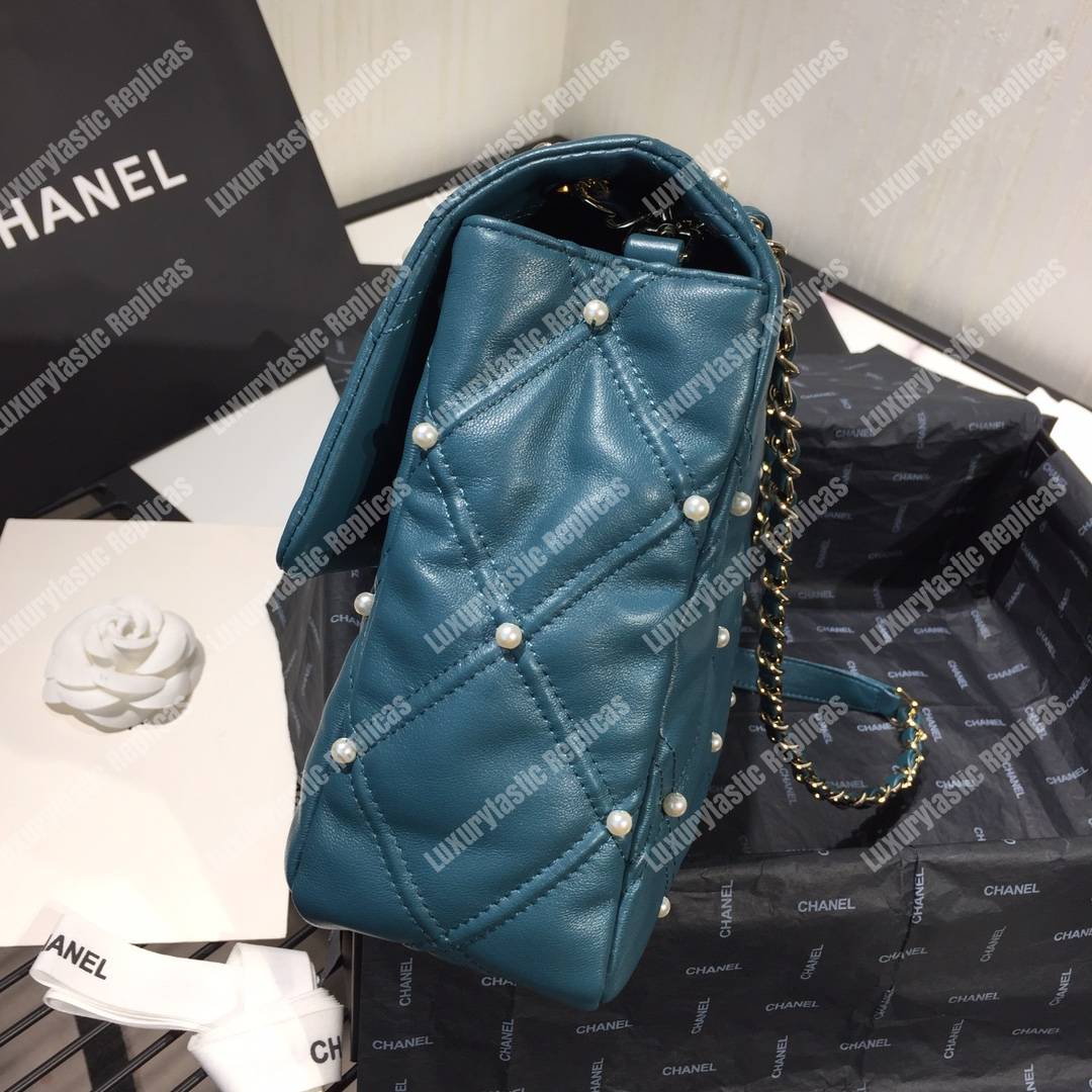 Ch*el flap bag iimitation pearls blue