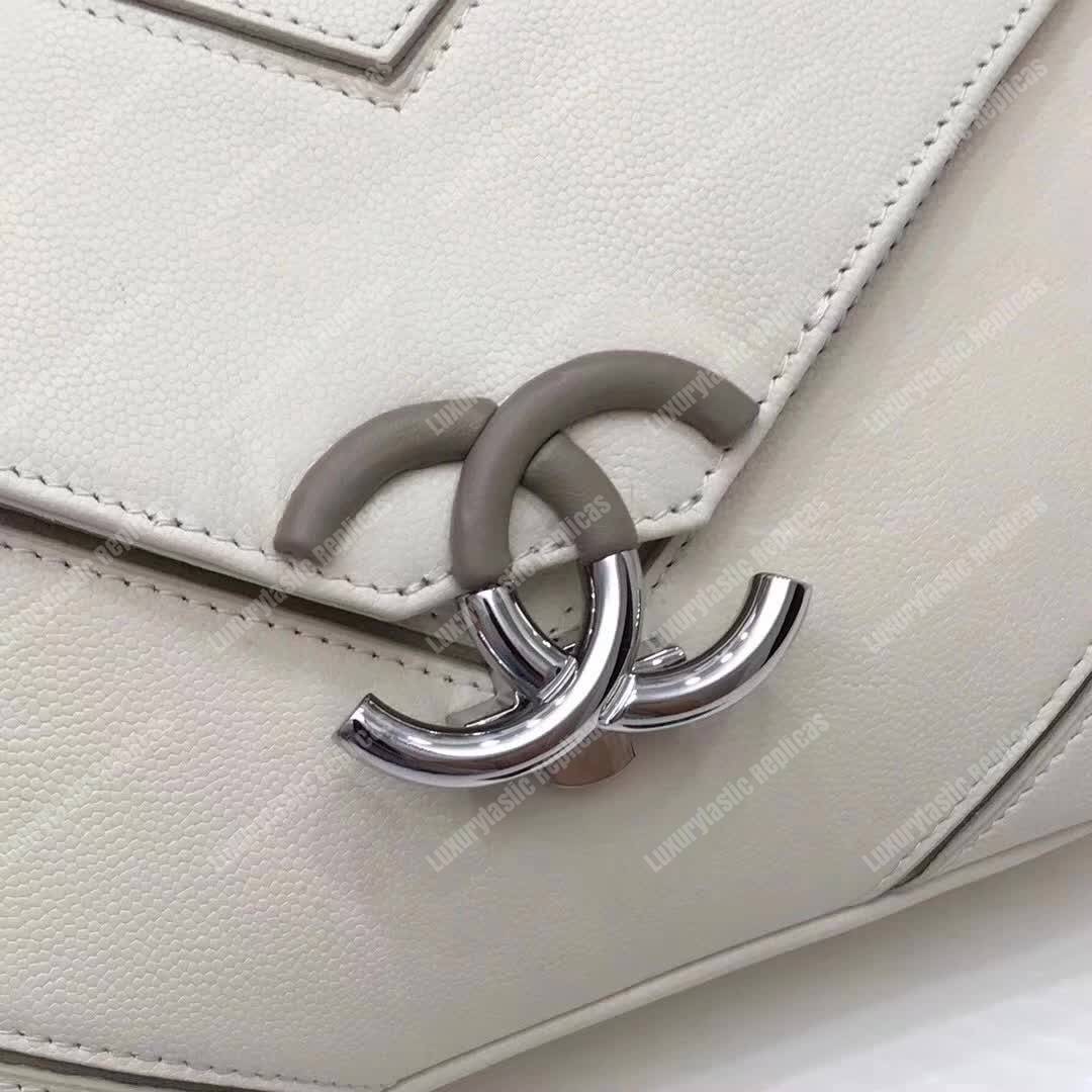 Ch*el medium flap bag white