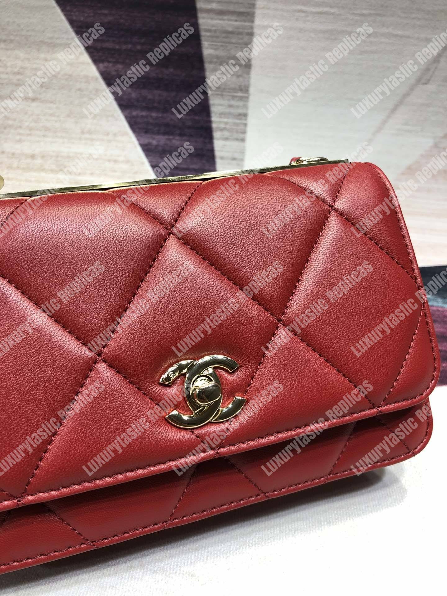 Ch*el wallet on chain – woc lambskin gold-toned metal burgundy