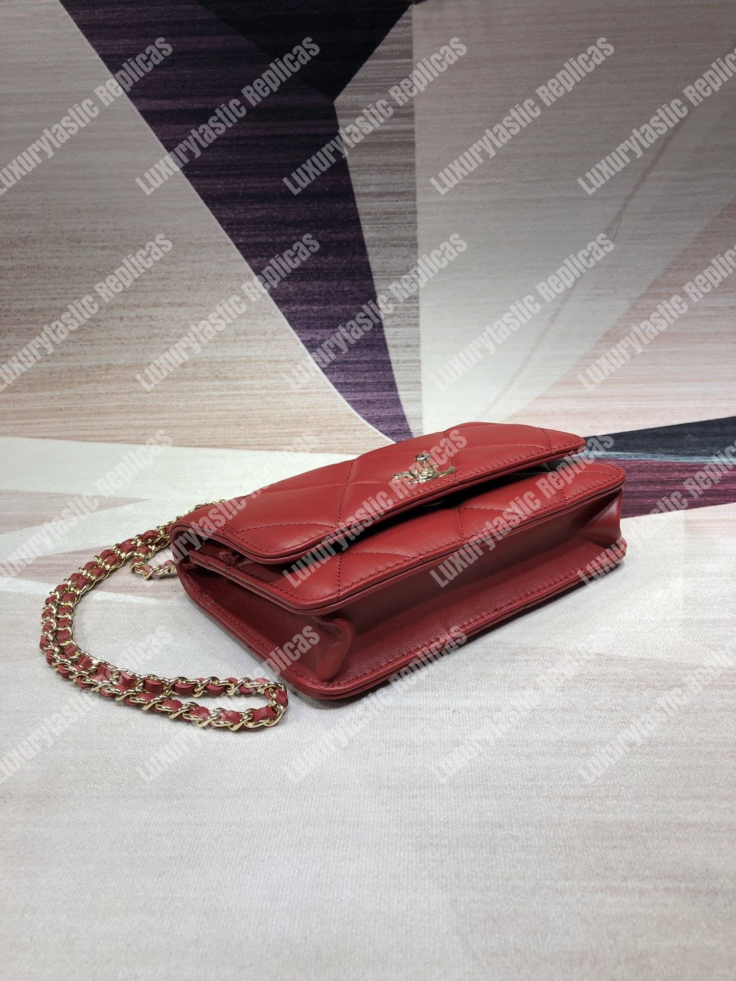 Ch*el wallet on chain – woc lambskin gold-toned metal burgundy