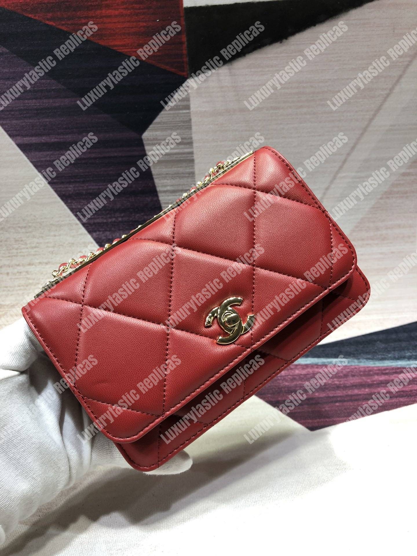 Ch*el wallet on chain – woc lambskin gold-toned metal burgundy