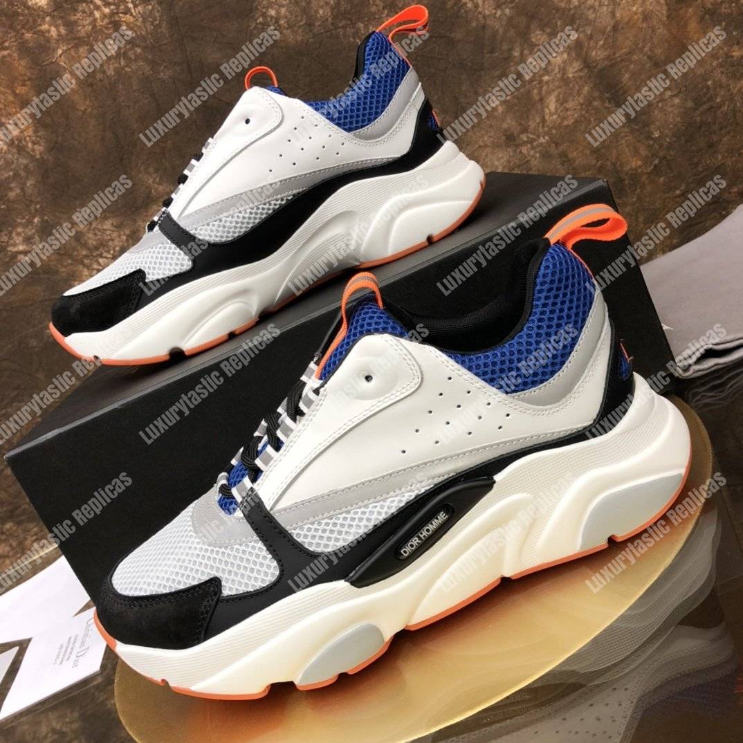 D*or “b22” sneaker in blue technical knit and black, gray and white calfskin