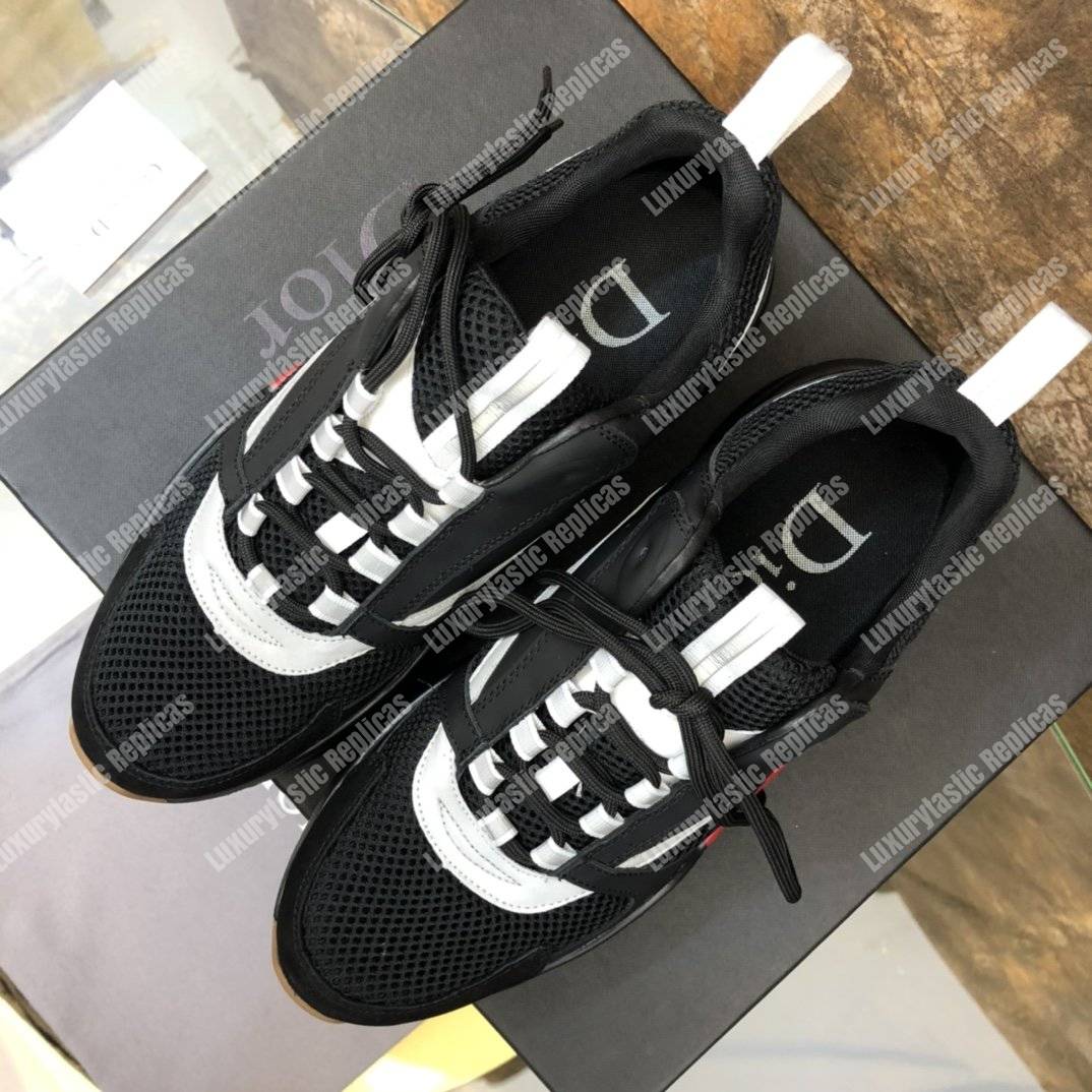 D*or “b22” sneaker in black technical knit and black and grey calfskin