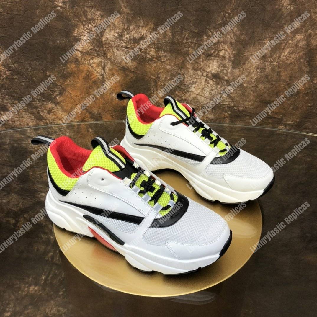 D*or b22 white, yellow and black canvas and calfskin sneaker