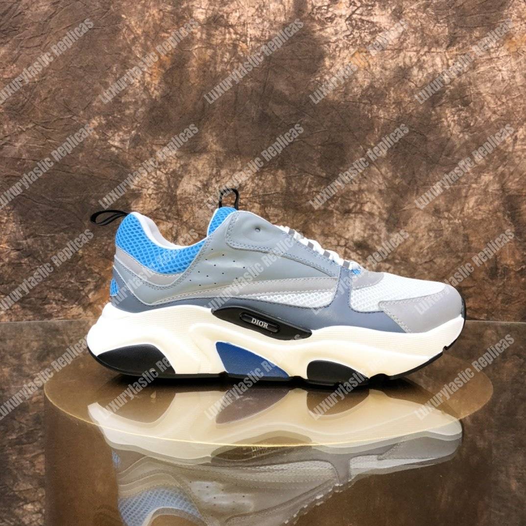 D*or b22 sneaker in white and blue technical mesh and gray calfskin
