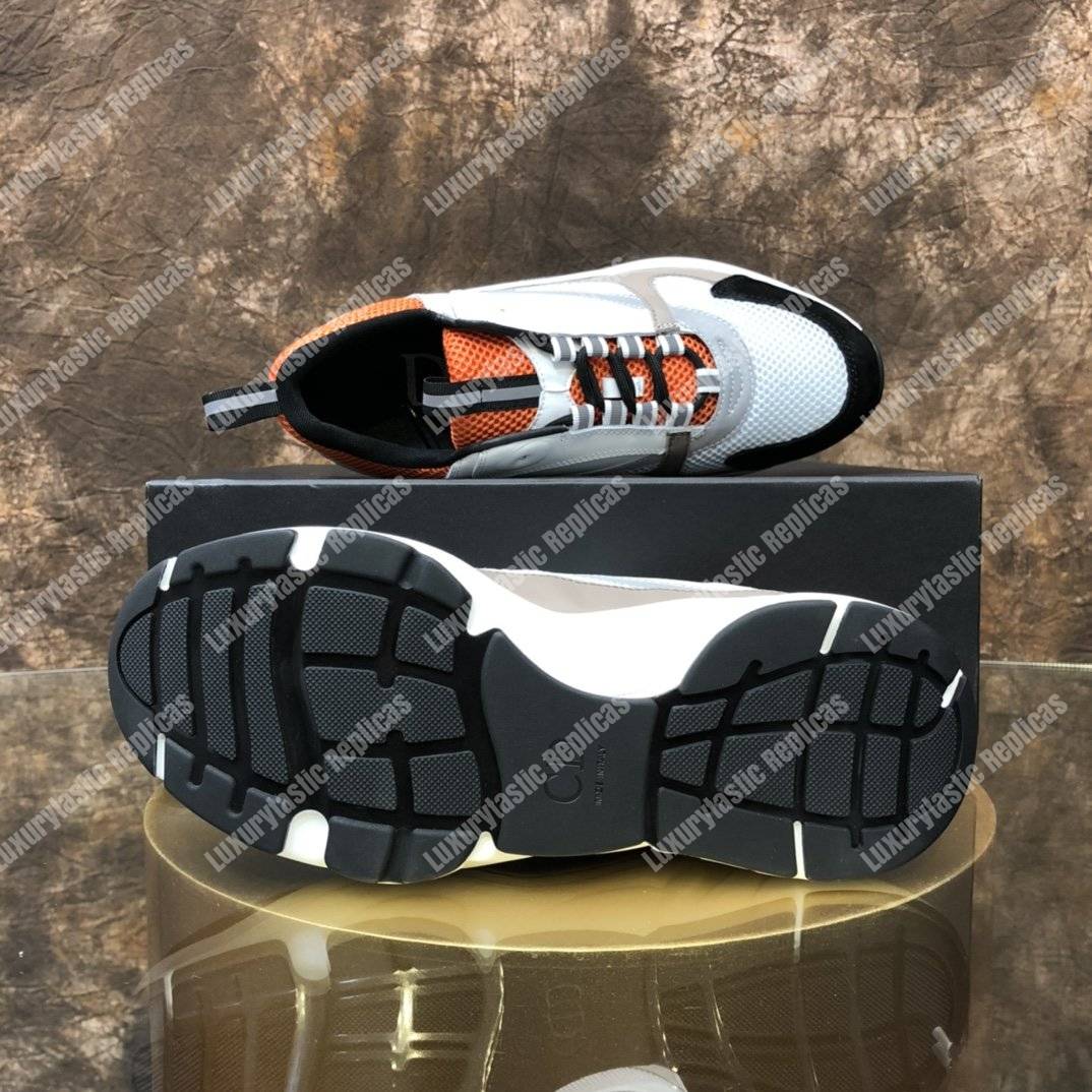 D*or b22 sneaker in red technical mesh and white and gray calfskin