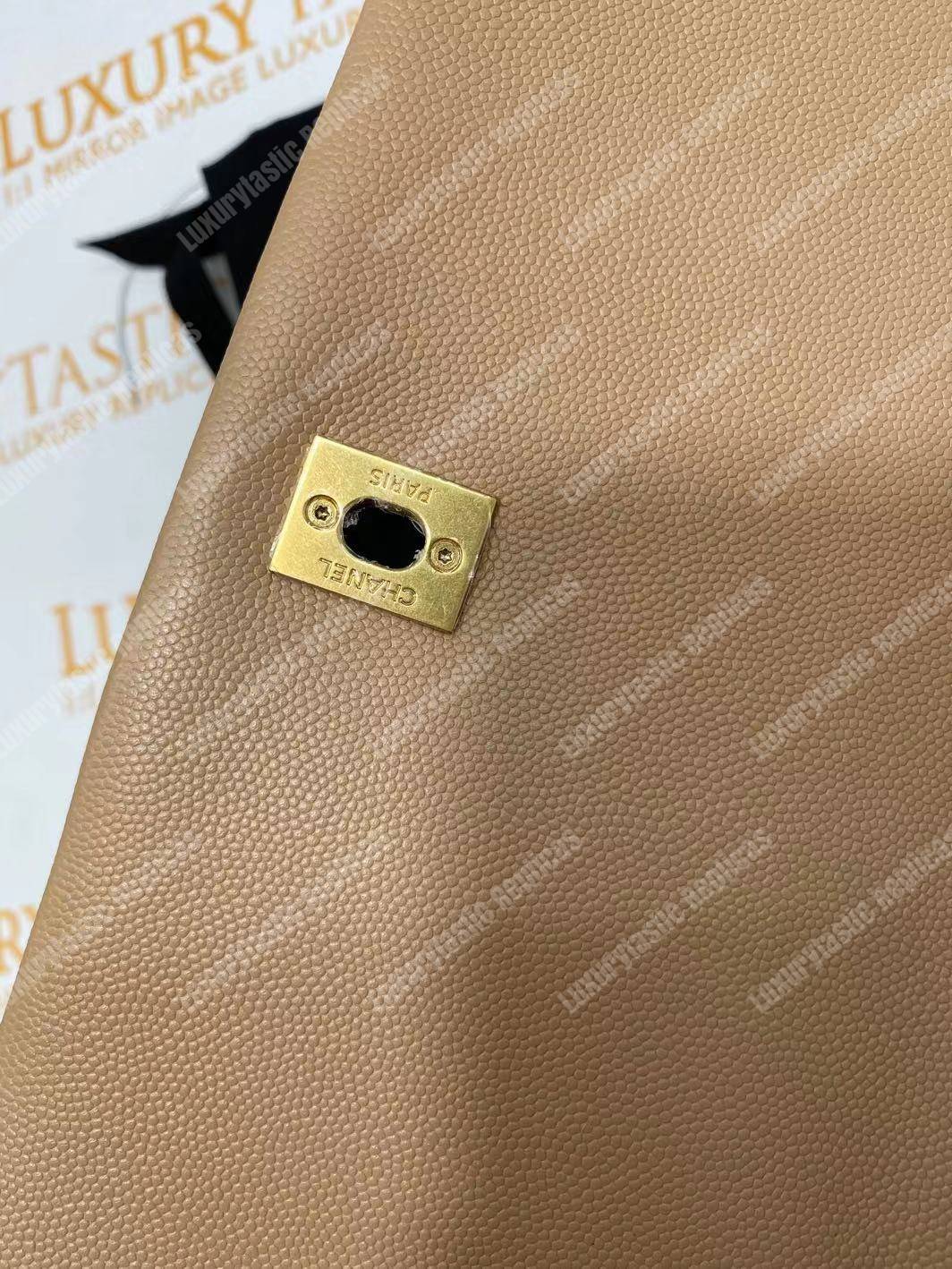 Ch*el flap bag with top handle beige