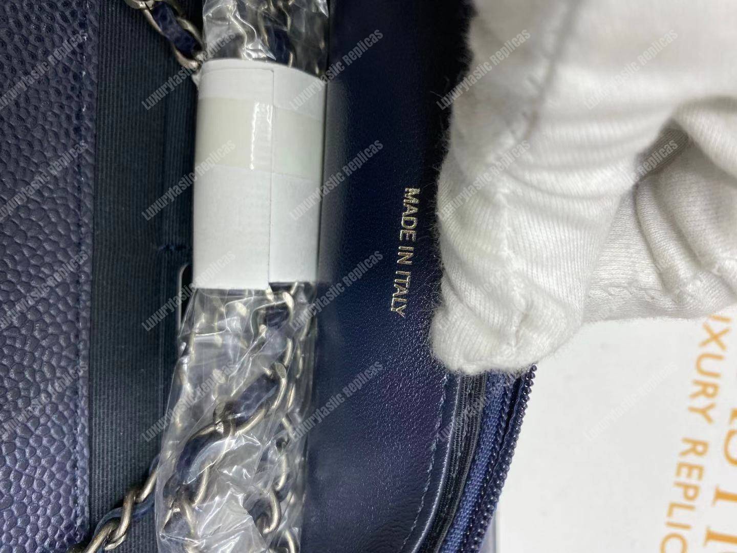 Ch*el le boy wallet on chain – woc dark blue caviar silver-toned