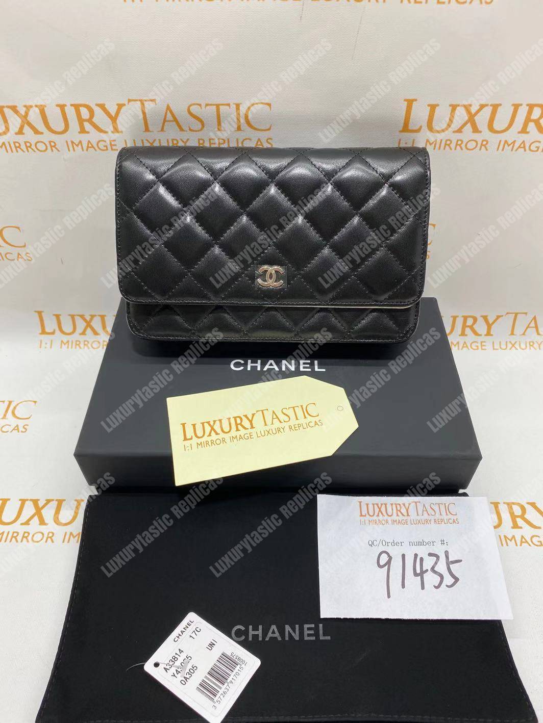 Ch*el wallet on chain – woc quilted lambskin black silver-toned