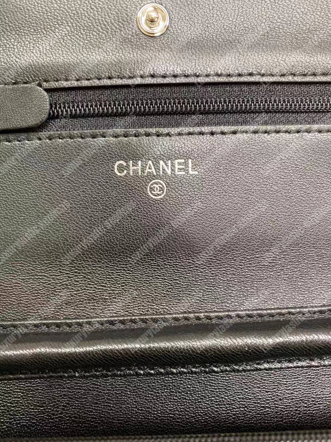 Ch*el wallet on chain – woc quilted lambskin black silver-toned