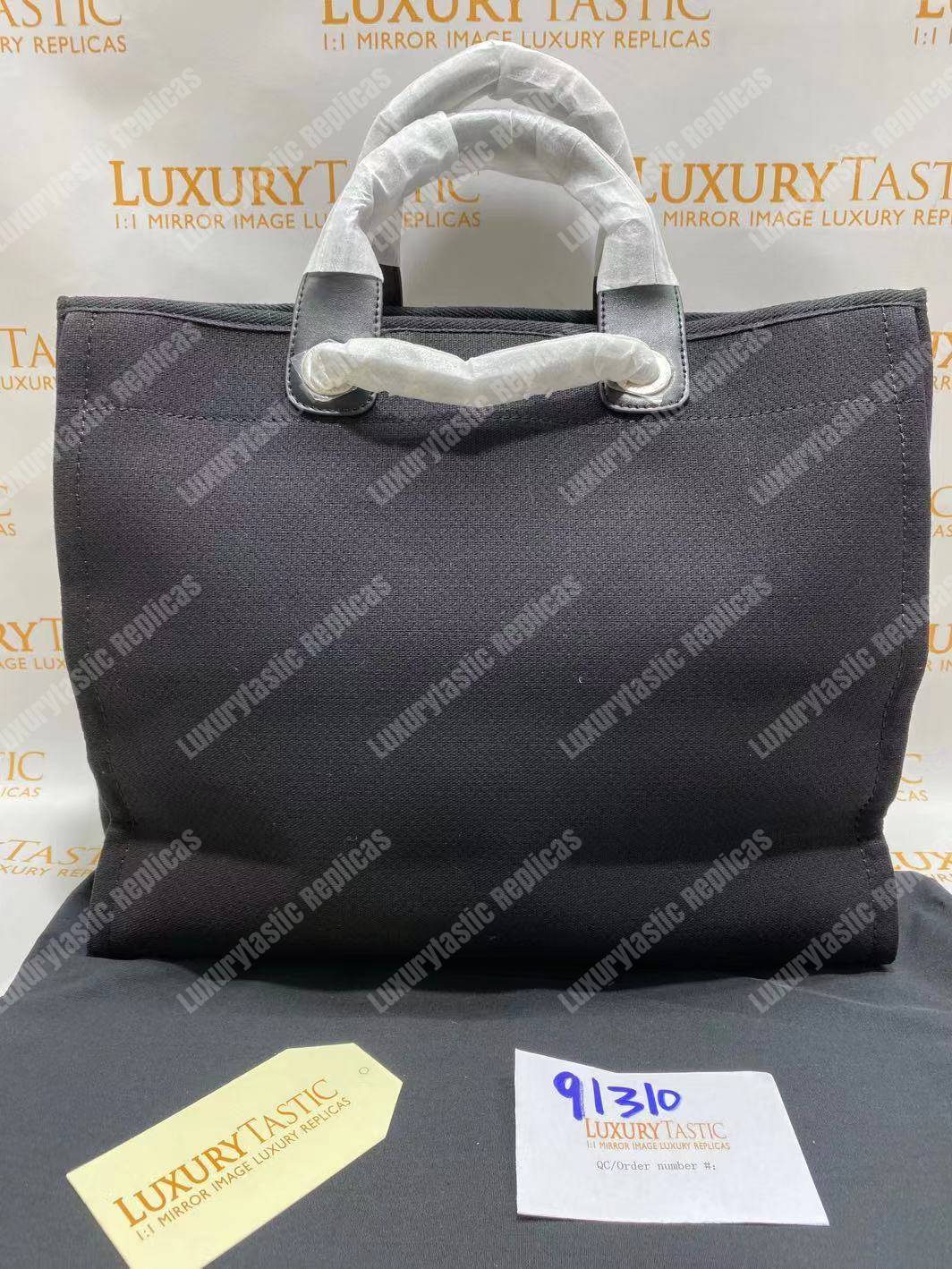 Ch*el deauville fabric tote black/gray