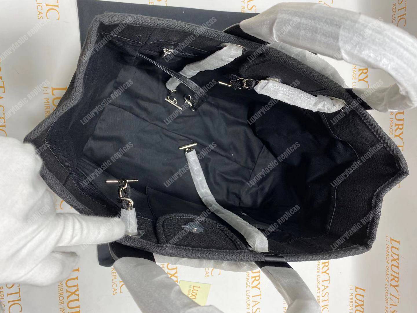 Ch*el deauville fabric tote black/gray