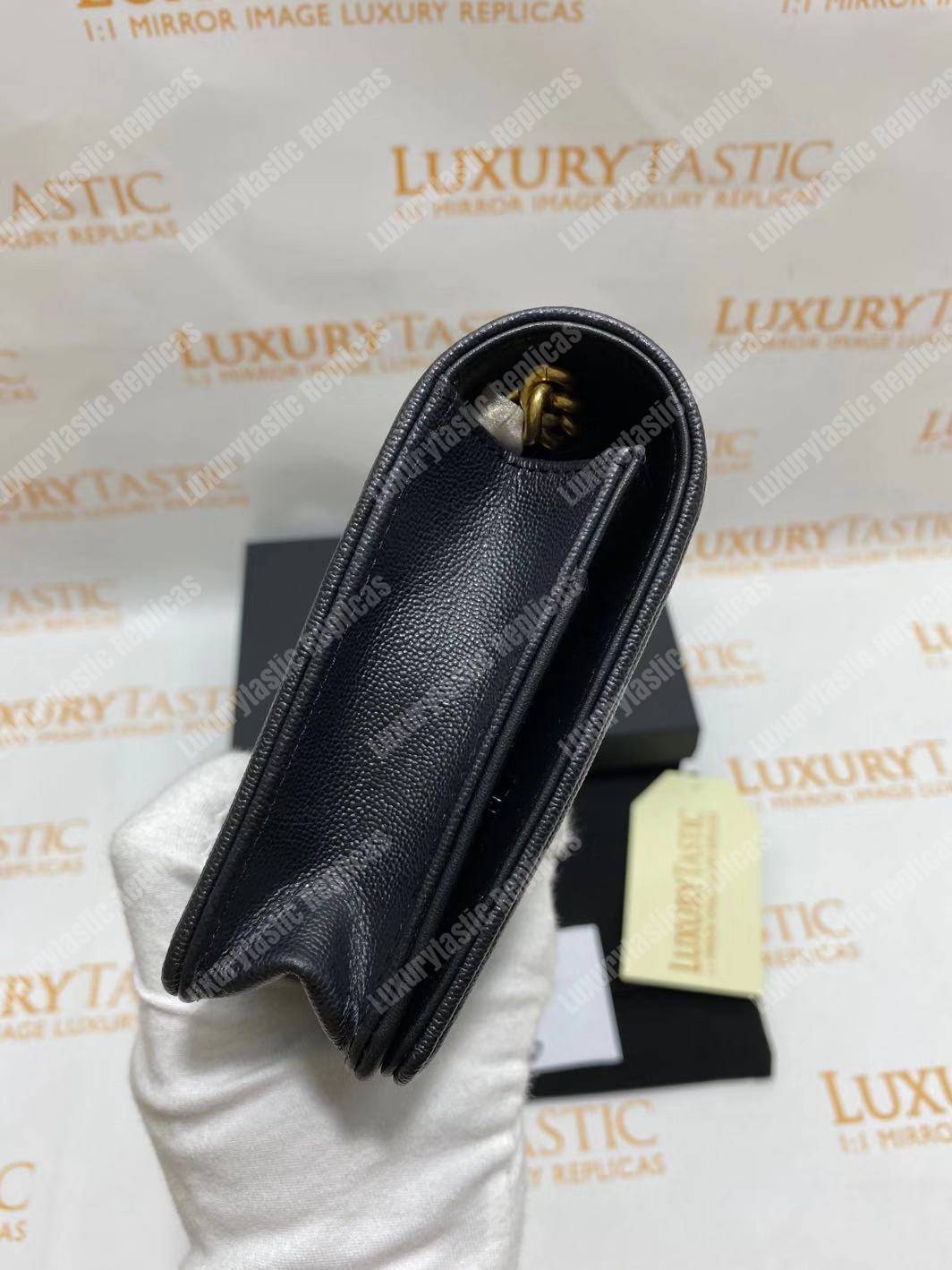 Ch*el le boy wallet on chain – woc grained calfskin gold-toned black