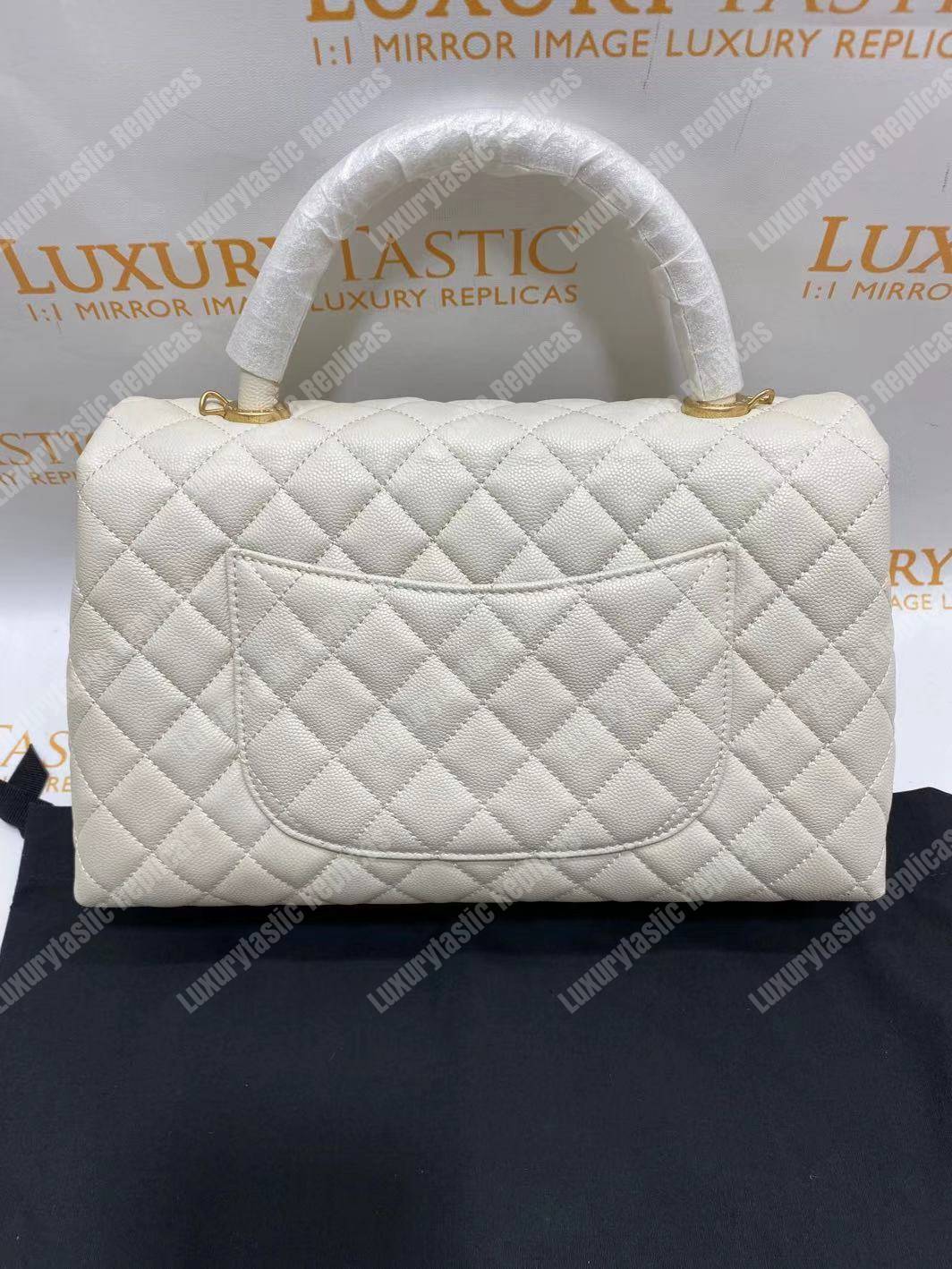 Ch*el flap bag with top handle white