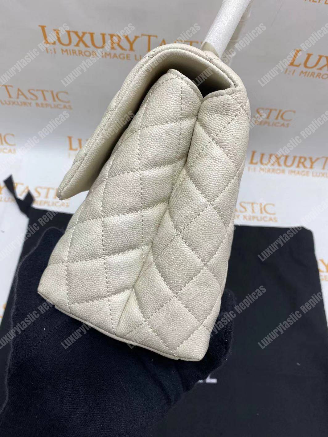 Ch*el flap bag with top handle white