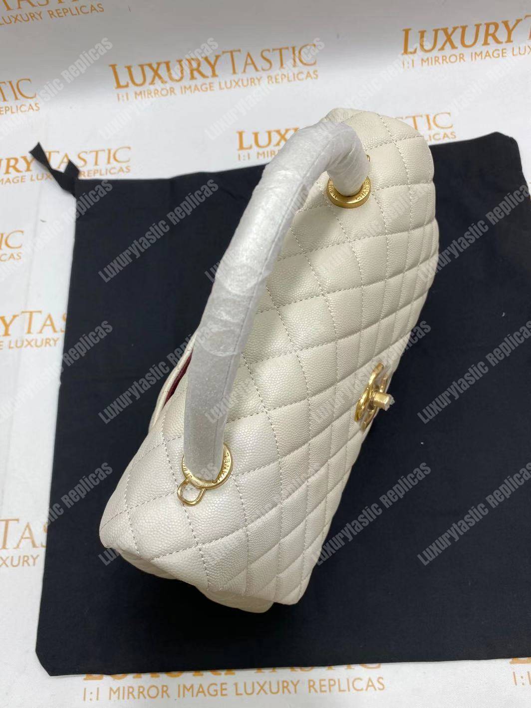 Ch*el flap bag with top handle white