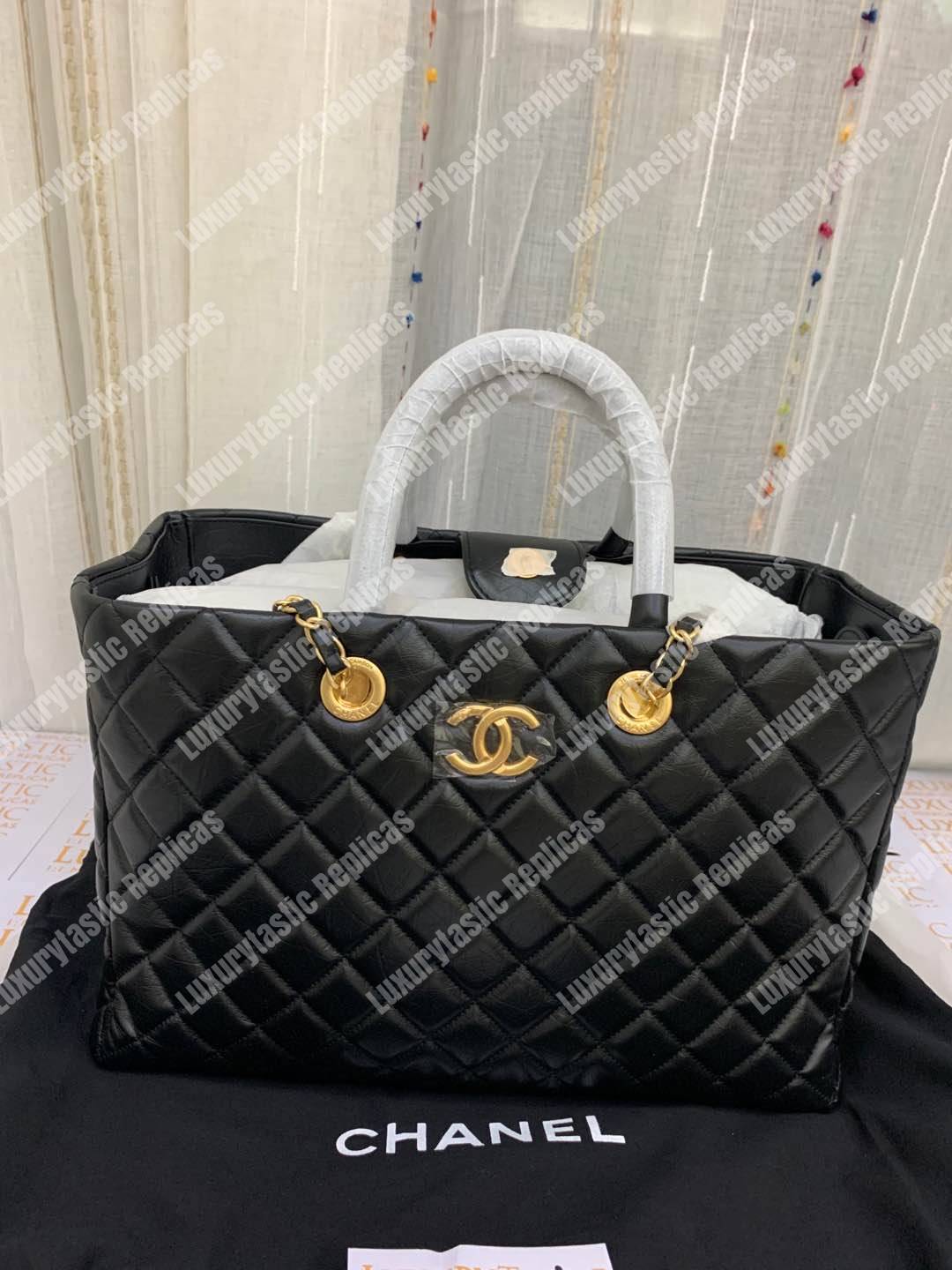 Ch*el large shopping bag black (30cm)