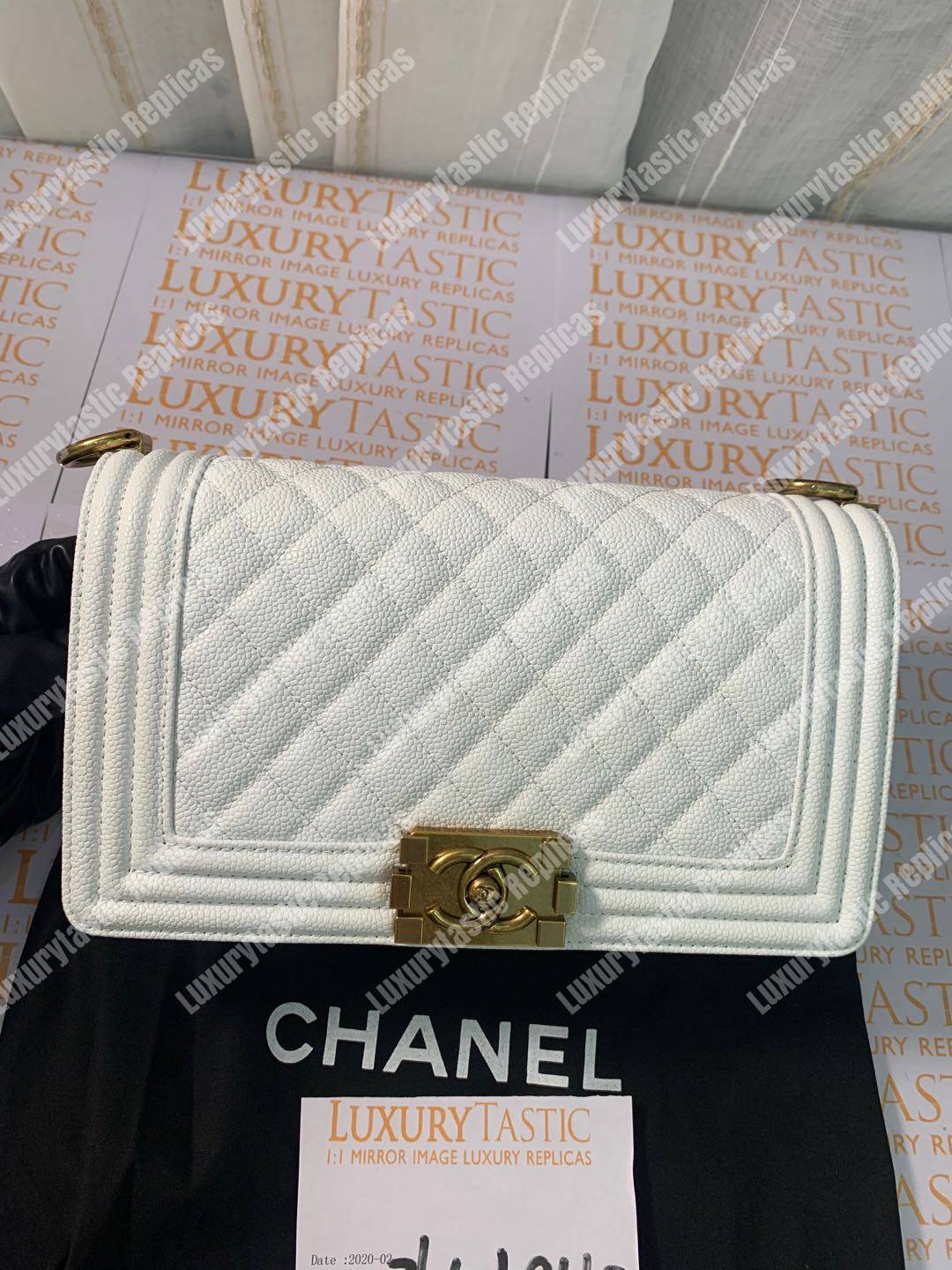 Ch*el boy medium handbag white