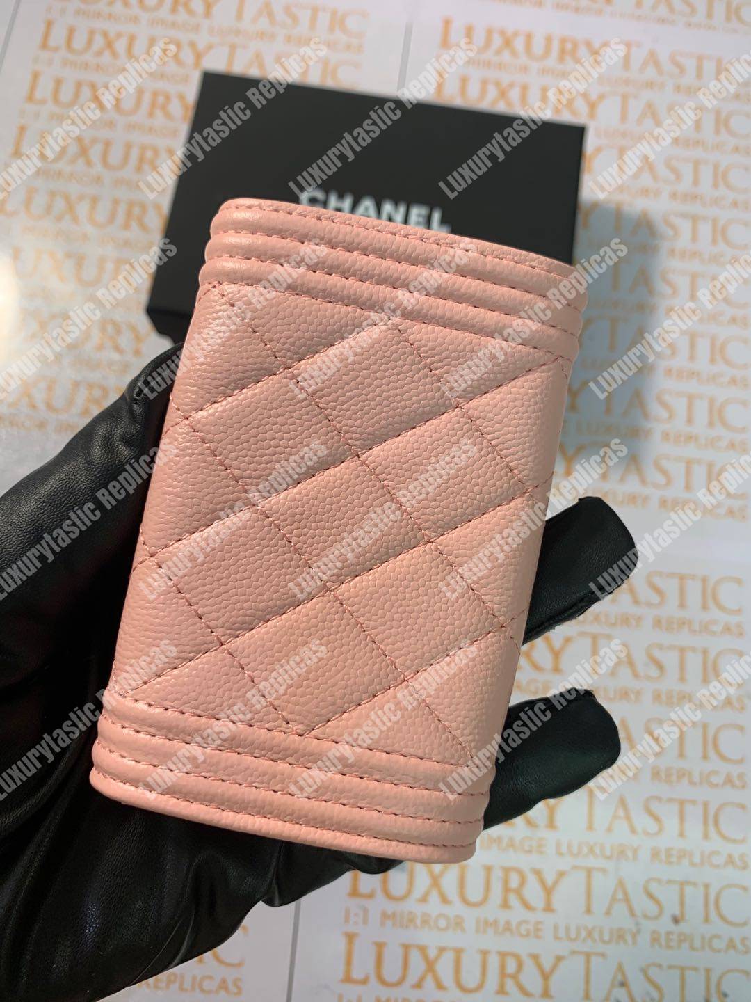 Ch*el boy small flap wallet pink