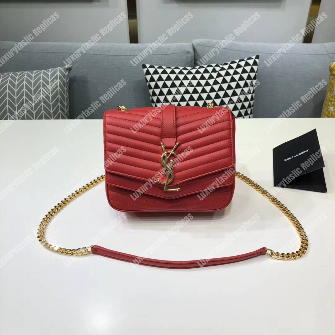 Saint Laurent Sulpice Small In Matelassé Leather Red