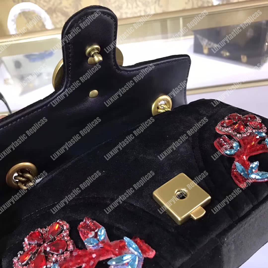G*u*i gg marmont embroidered velvet mini bag blooms