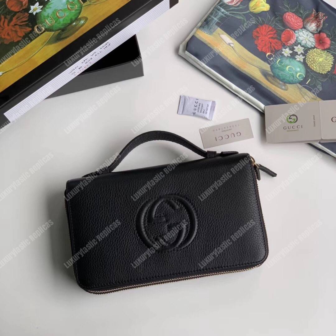 G*u*i pebbled calfskin soho travel document case black