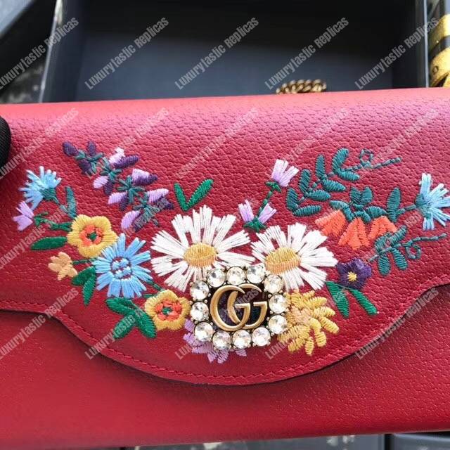 G*u*i embroidered leather mini shoulder bag red