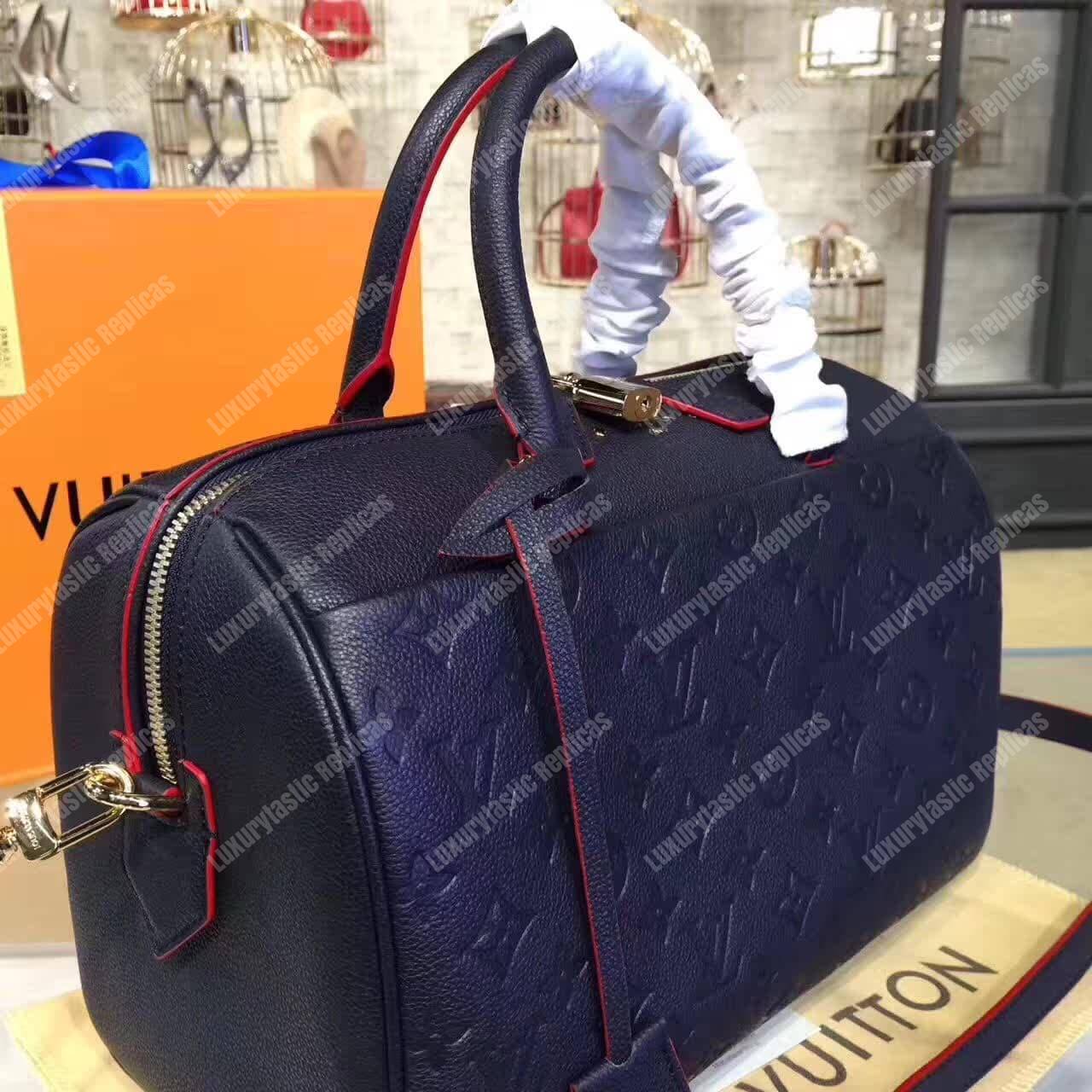 LV Speedy Bandouliere 30 Monogram Empreinte Leather Marine Rouge