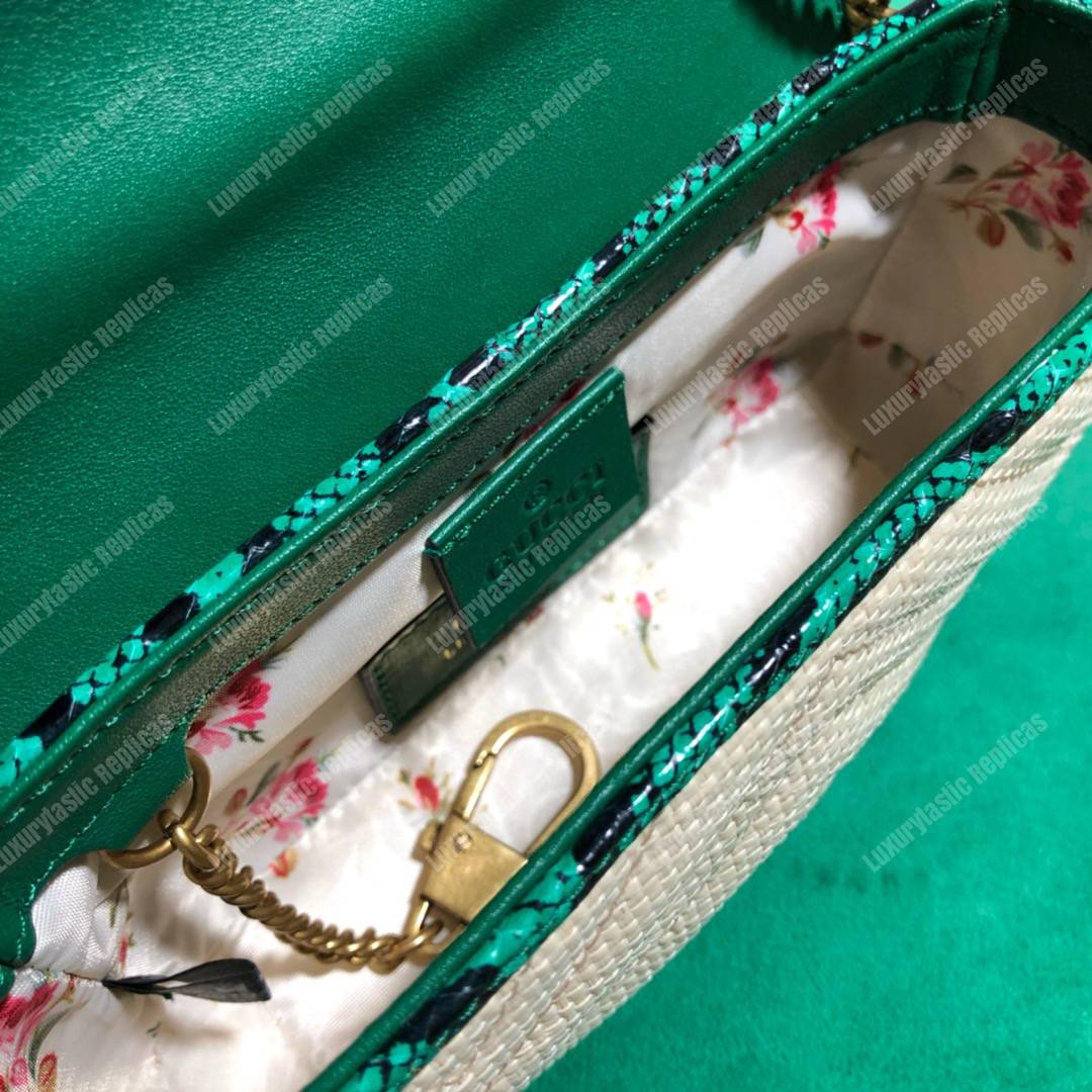 G*u*i gg marmont matelassé super mini bag green snakeskin trim