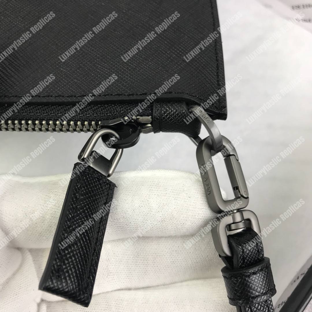 Pra*a saffiano leather pouch black