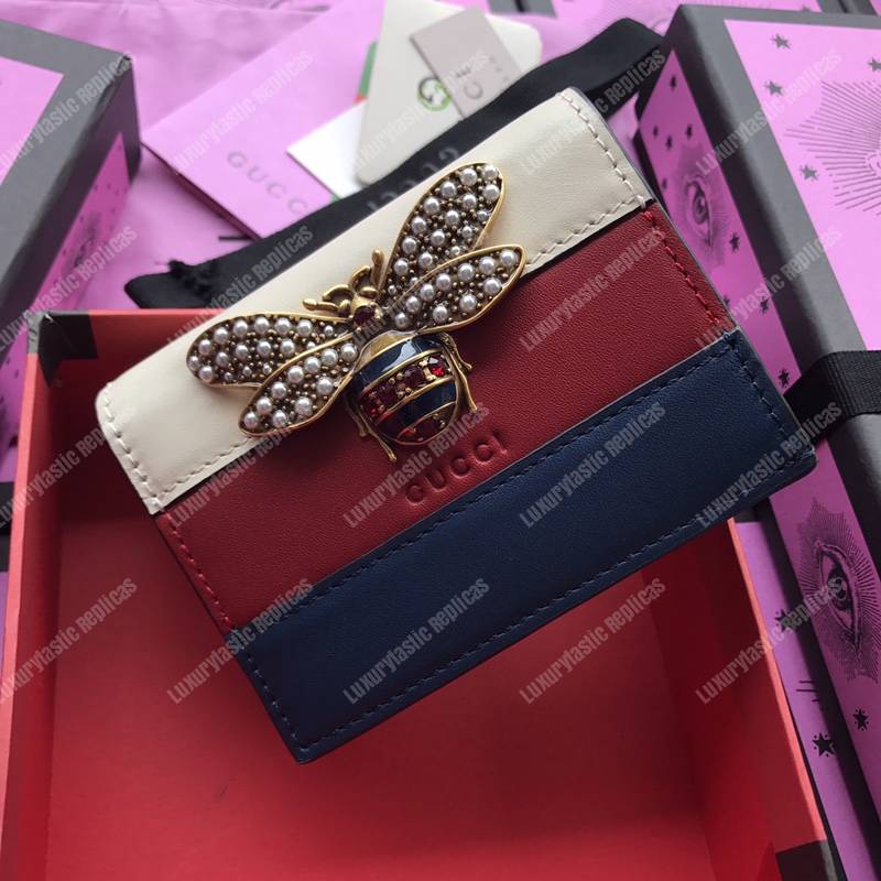 G*u*i queen margaret leather card case wallet white red blue