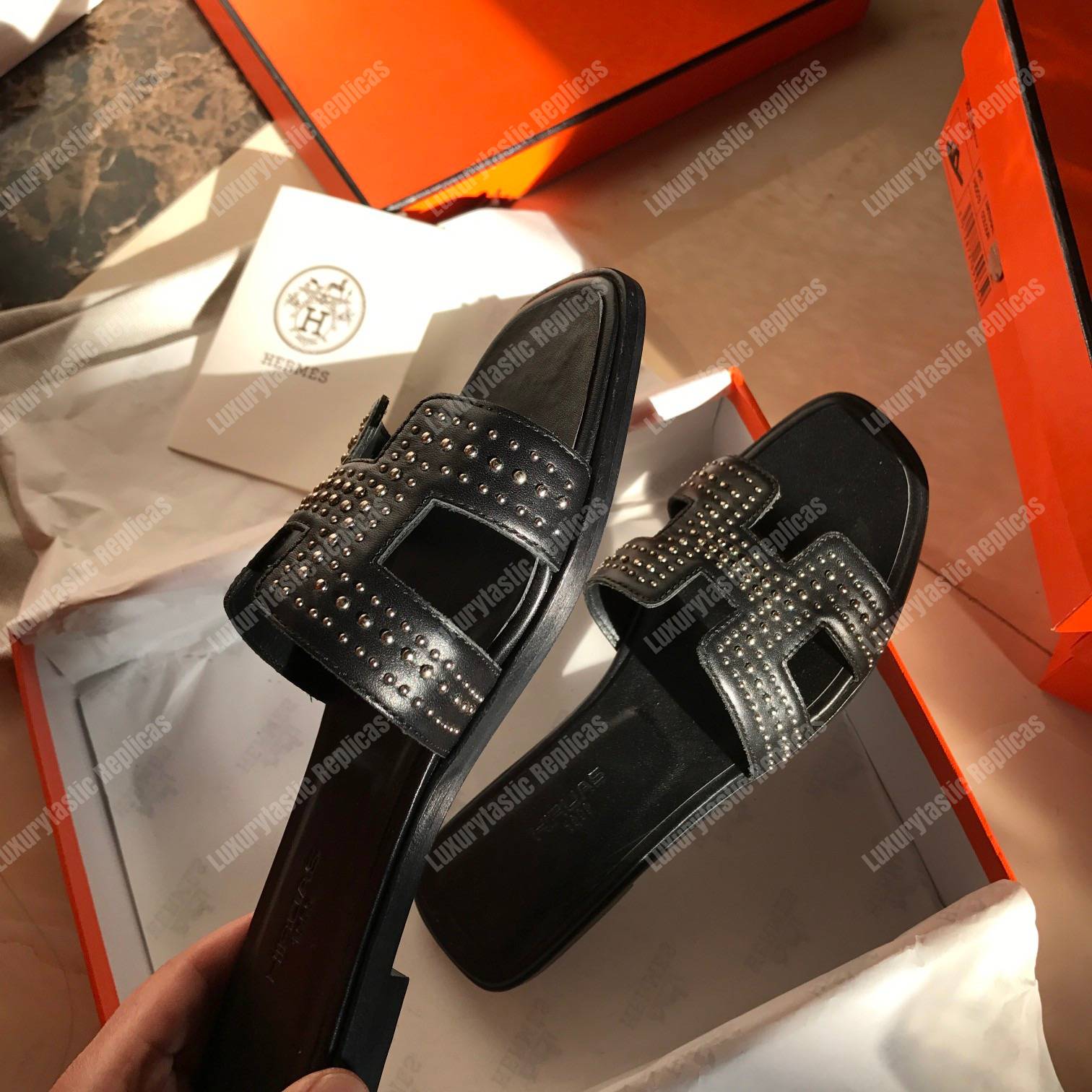 H**mes oran sandal full stud black