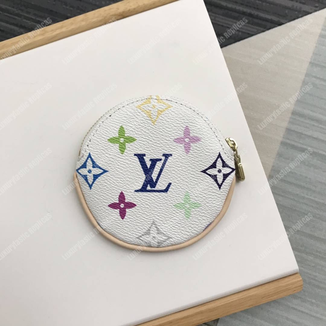LV Round Coin Purse Colorful Monogram white