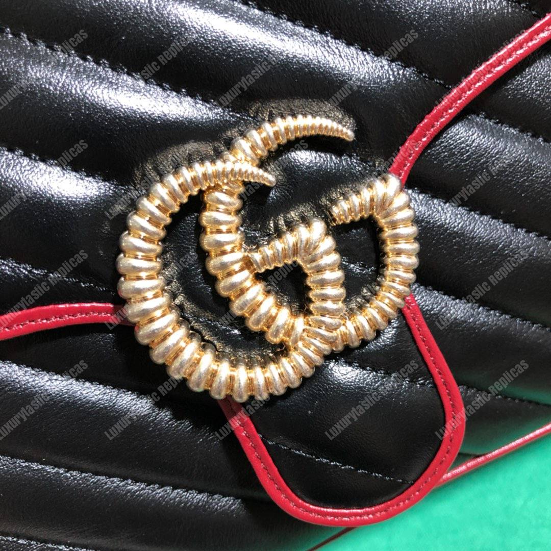 G*u*i gg marmont small top handle bag black cherise matelassé