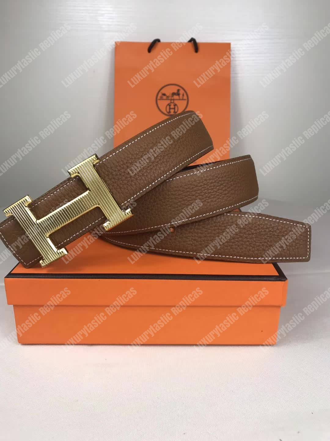 H**mes h belt buckle reversible leather strap brown