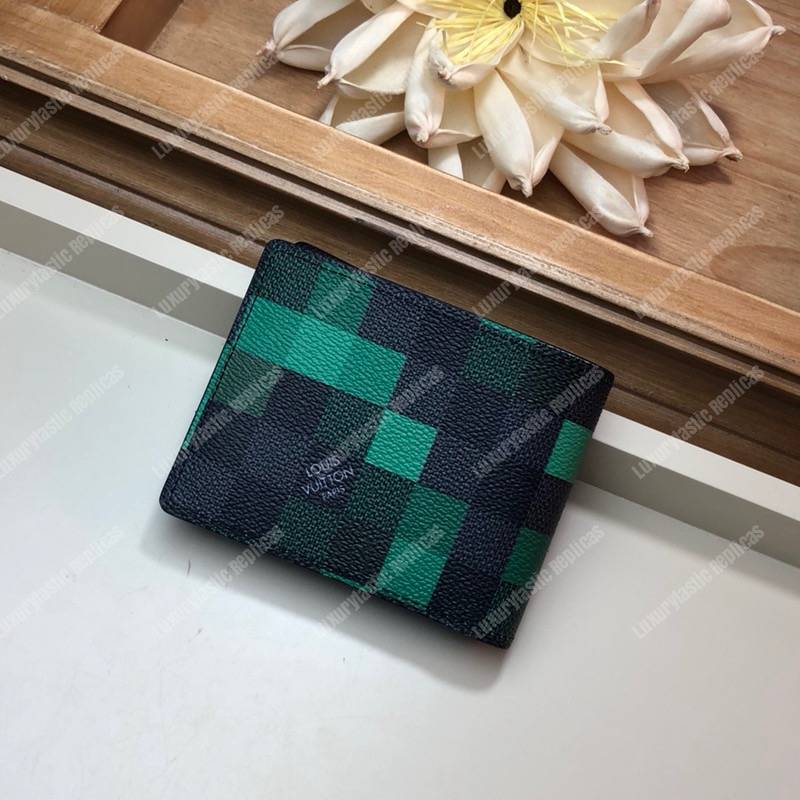 LV Slender Wallet Damier Graphite Pixel Green