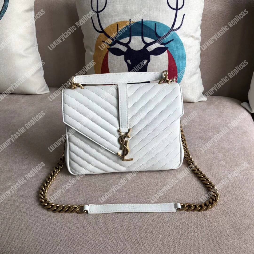 Saint Laurent College Medium In Quilted Leather Blanc Vintage