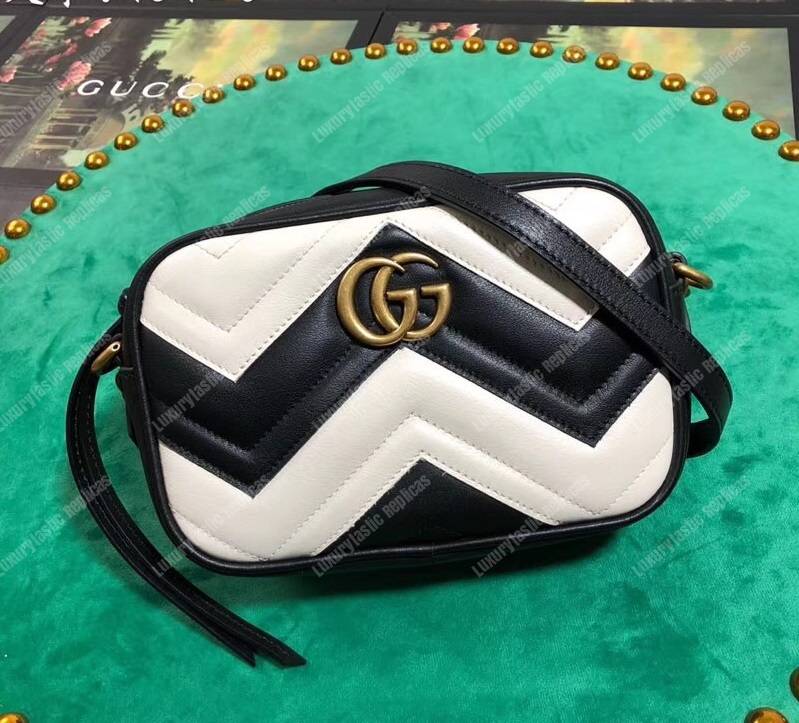 G*u*i gg marmont matelassé mini bag black and white