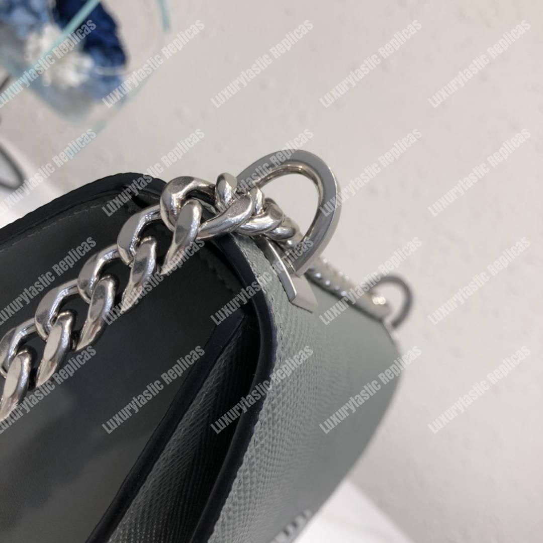 pra*a monoCh*0me saffiano leather bag dark grey