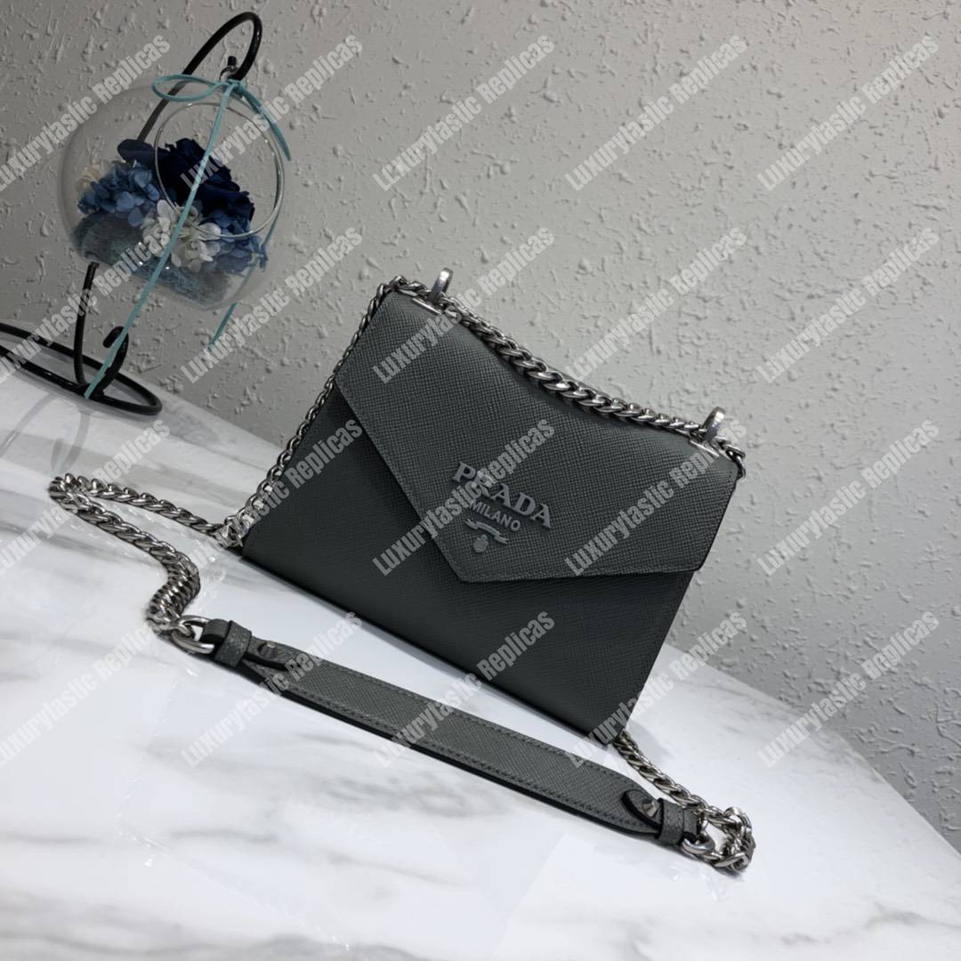 pra*a monoCh*0me saffiano leather bag dark grey