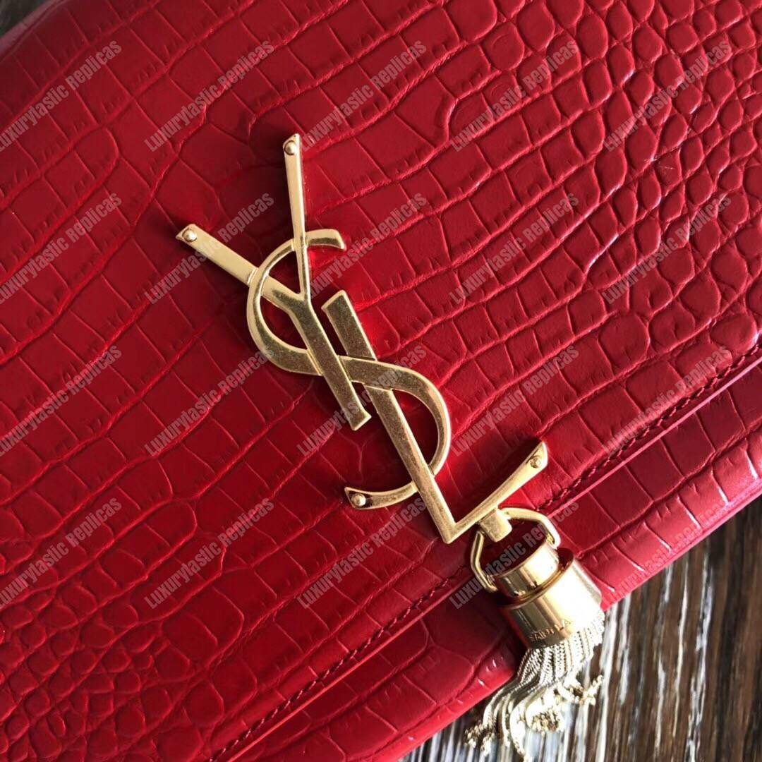 Saint Laurent Medium Kate Tassel Chain Bag Red Crocodile