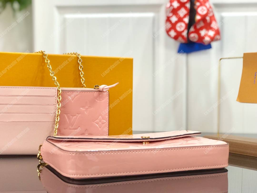 LV Pochette Felicie Monogram Vernis Leather Tivoli