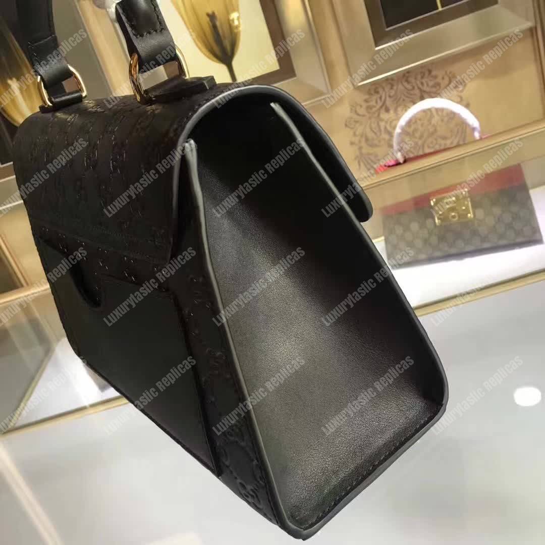 G*u*i padlock small signature top handle bag black