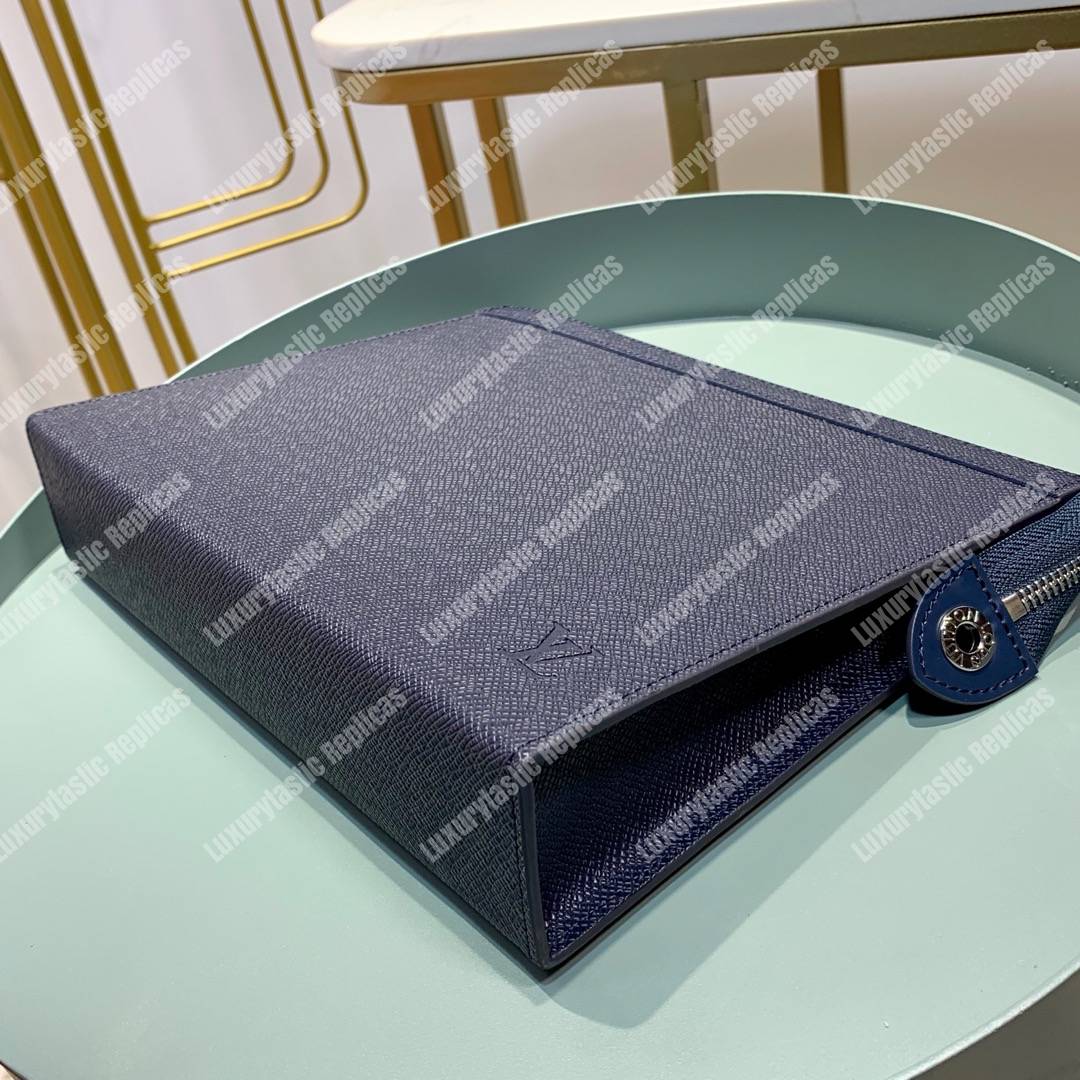 LV Pochette Voyage MM Taiga Leather Navy Blue