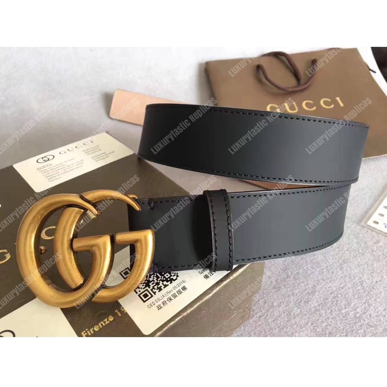 G*u*i black leather belt with double g buckle